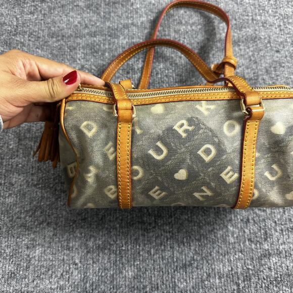 Dooney Bourke Mini Barrel Satchel Brown Logo Canvas Leather Heart Charm Y2K - Picture 4 of 16